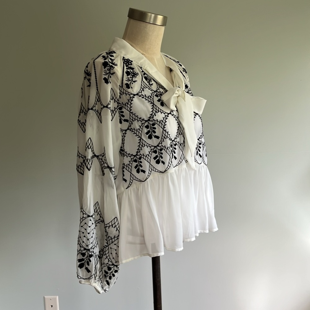 BY ANTHROPOLOGIE LONG-SLEEVE TIE-NECK EMBROIDERED BLOUSE - Picture 7 of 13